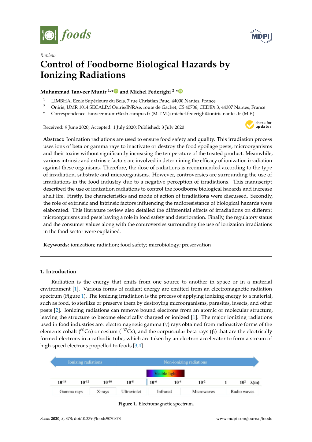 Control of Foodborne Biological Hazards by Ionizing Radiations