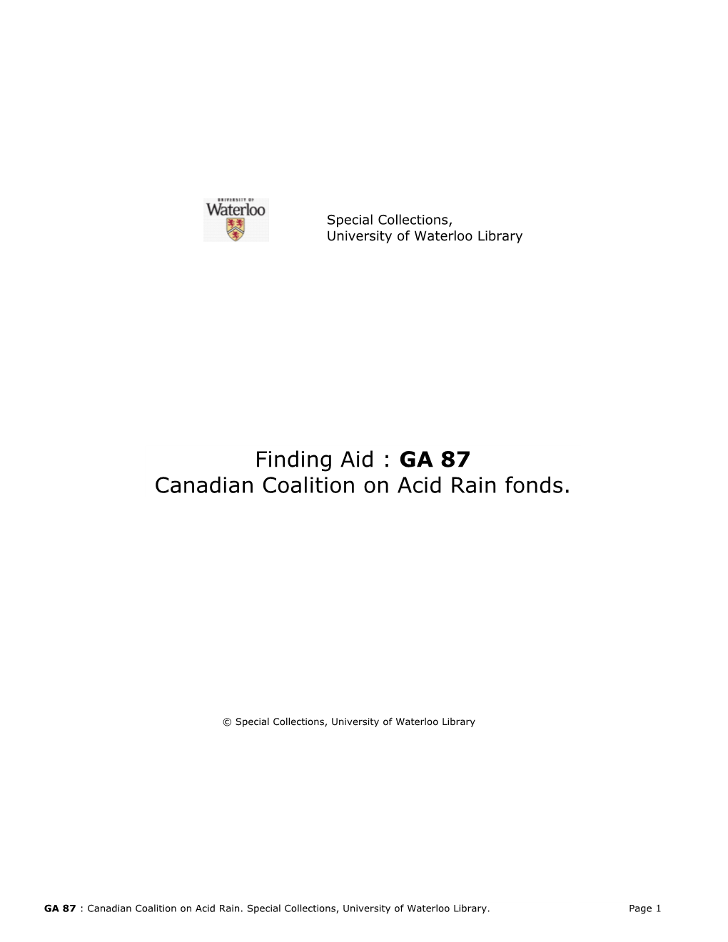 GA 87 Canadian Coalition on Acid Rain Fonds