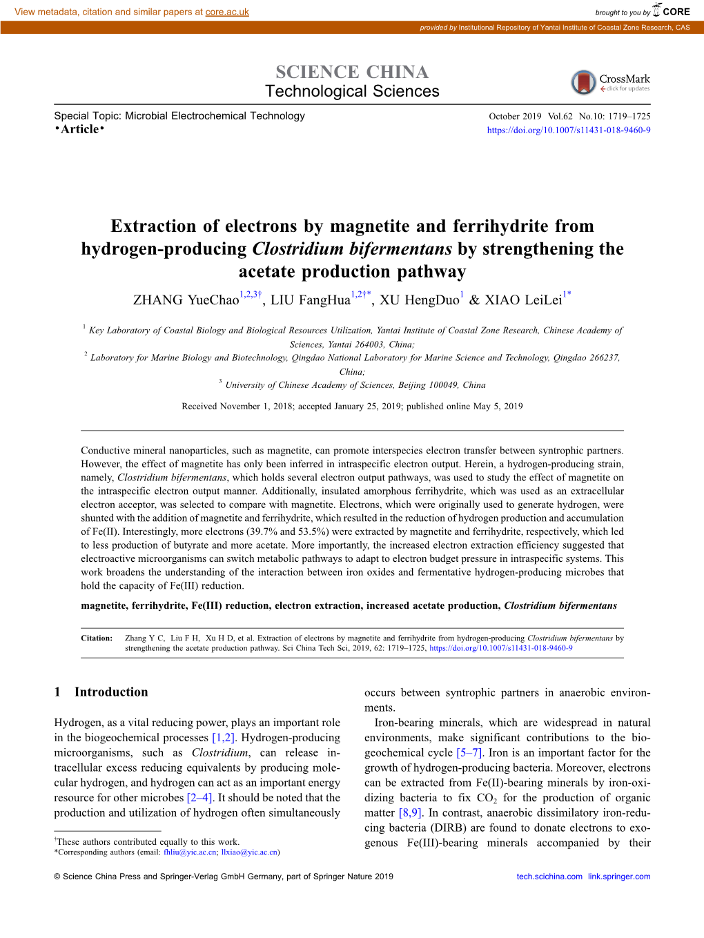 Extraction of Electrons by Magnetite and Ferrihydrite from Hydrogen