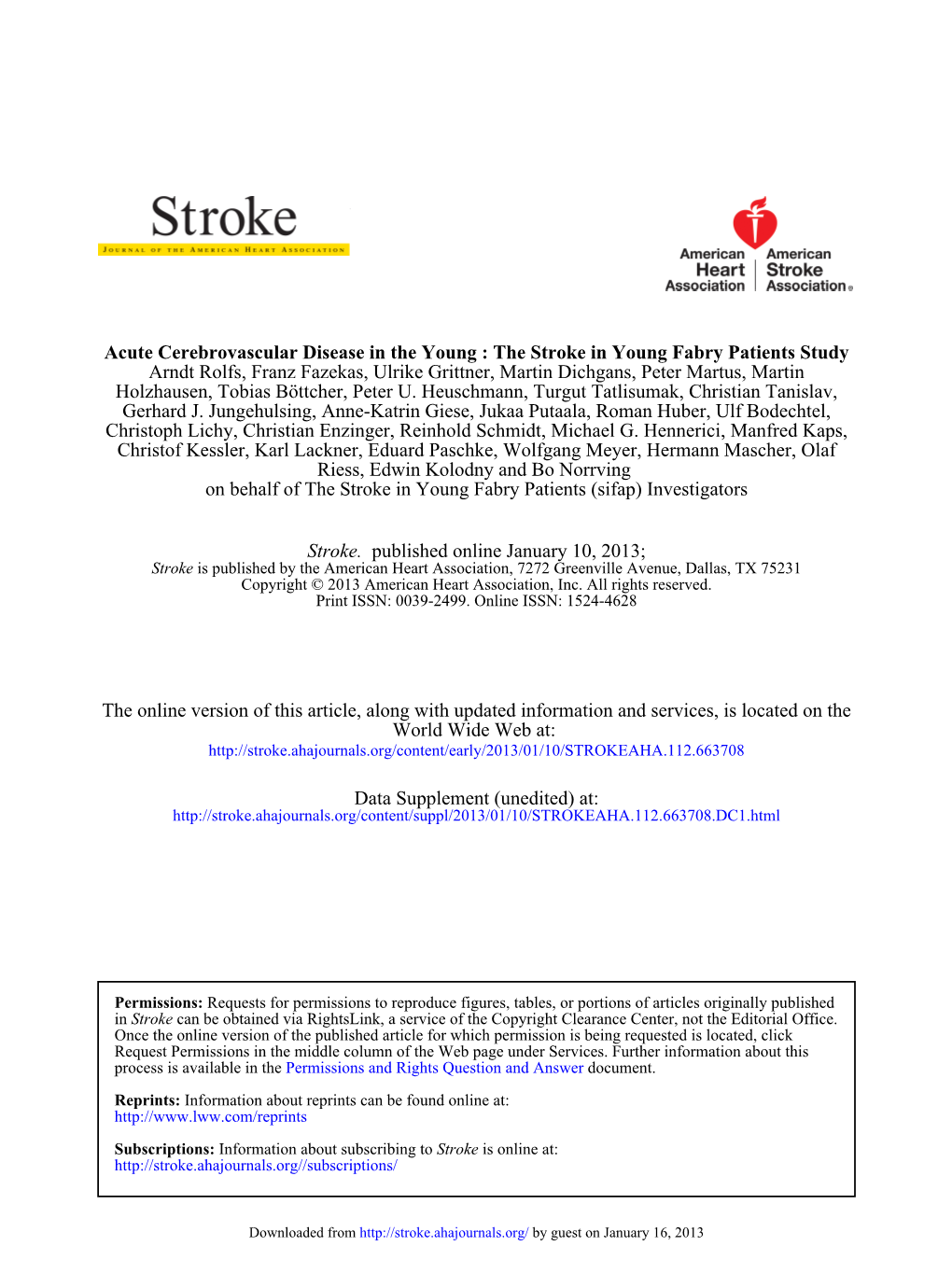 On Behalf of the Stroke in Young Fabry Patients (Sifap) Investigators