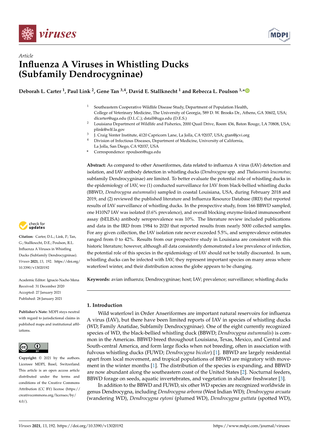 Influenza a Viruses in Whistling Ducks