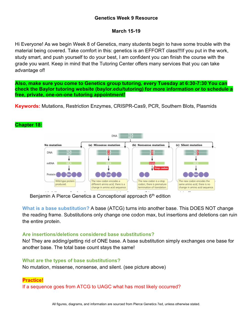 Genetics Week 9 Resource March 15-19 Hi Everyone! As We Begin Week 8 of Genetics, Many Students Begin to Have Some Trouble With