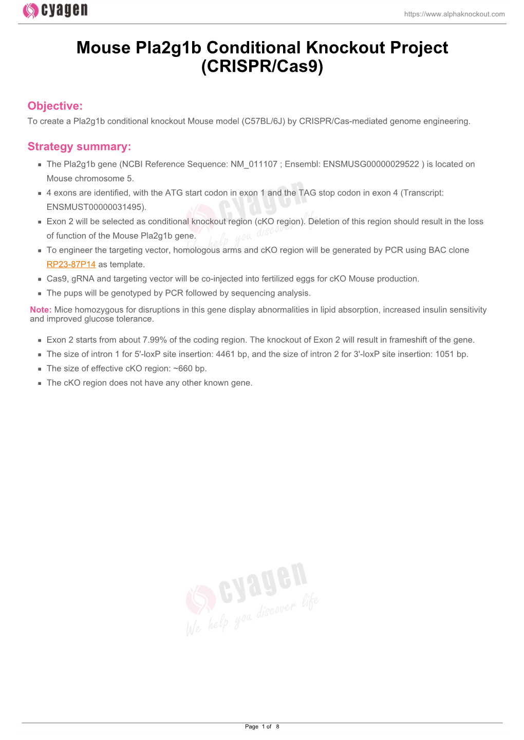 Mouse Pla2g1b Conditional Knockout Project (CRISPR/Cas9)