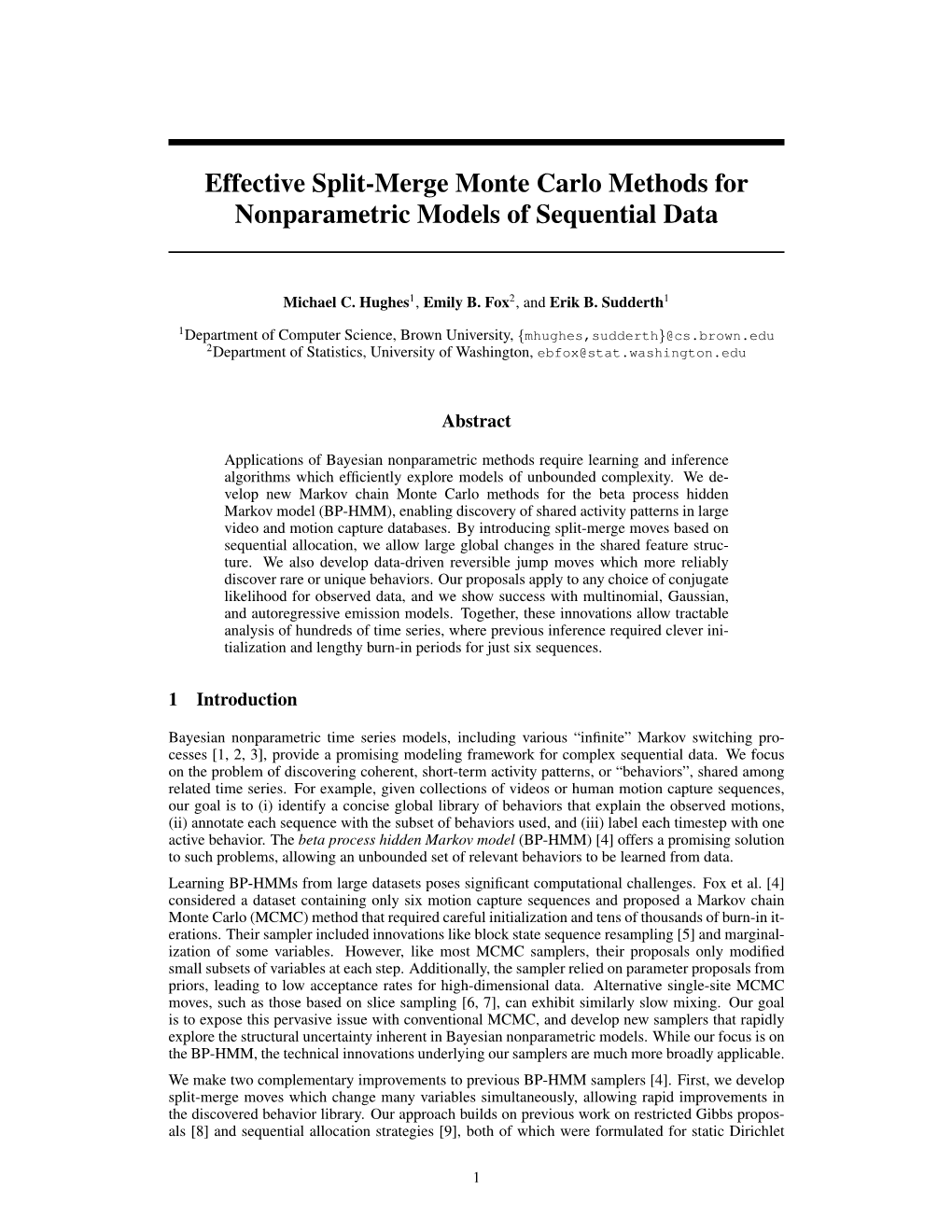 Effective Split-Merge Monte Carlo Methods for Nonparametric Models of Sequential Data