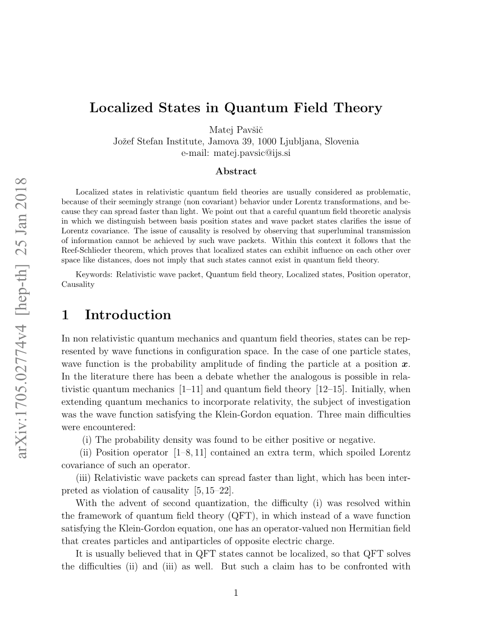 Localized States in Quantum Field Theory