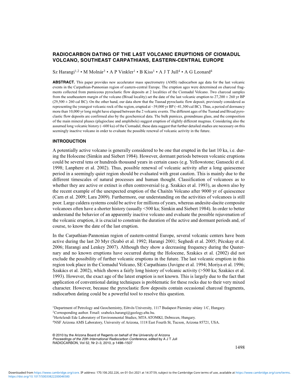 1498 Radiocarbon Dating of the Last Volcanic Eruptions