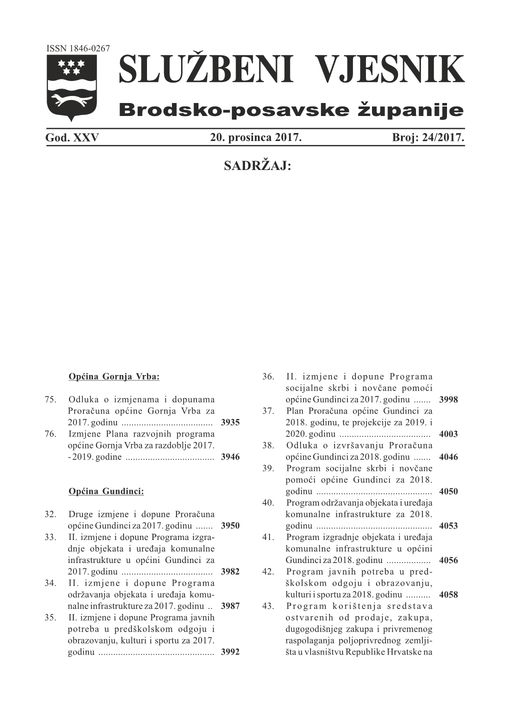 Općina Oriovac: Za Razdoblje 2017