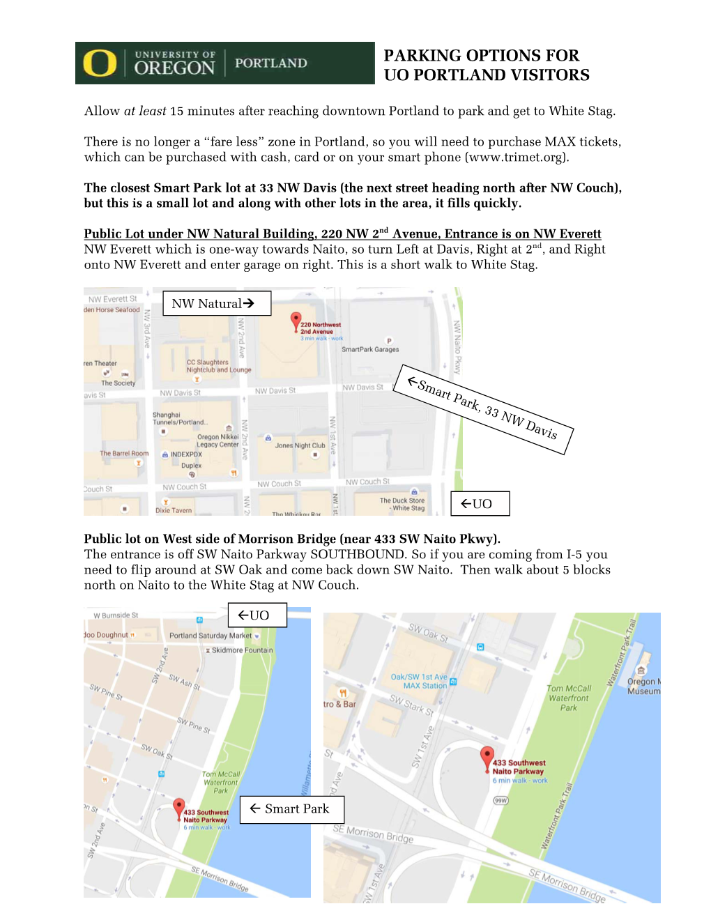 Parking Options for Uo Portland Visitors