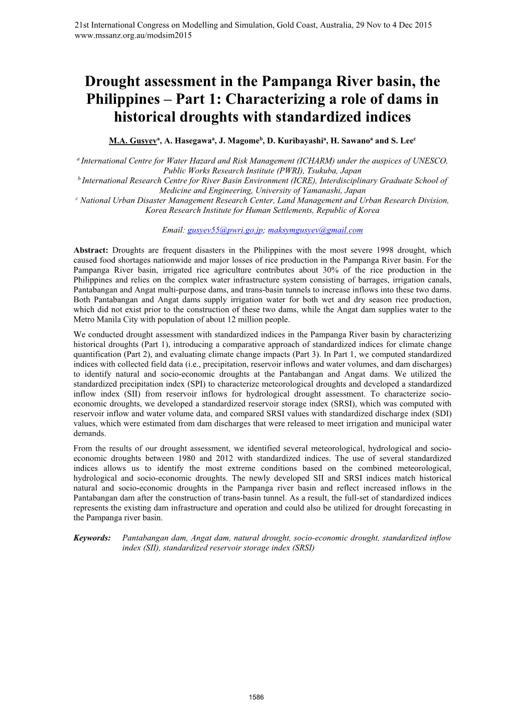 Drought Assessment in the Pampanga River Basin, the Philippines – Part 1: Characterizing a Role of Dams in Historical Droughts with Standardized Indices