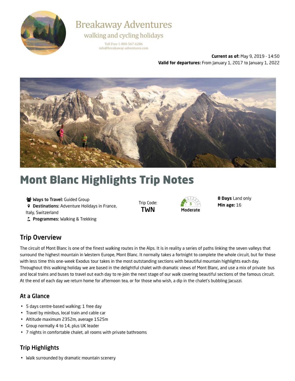 Mont Blanc Highlights Trip Notes