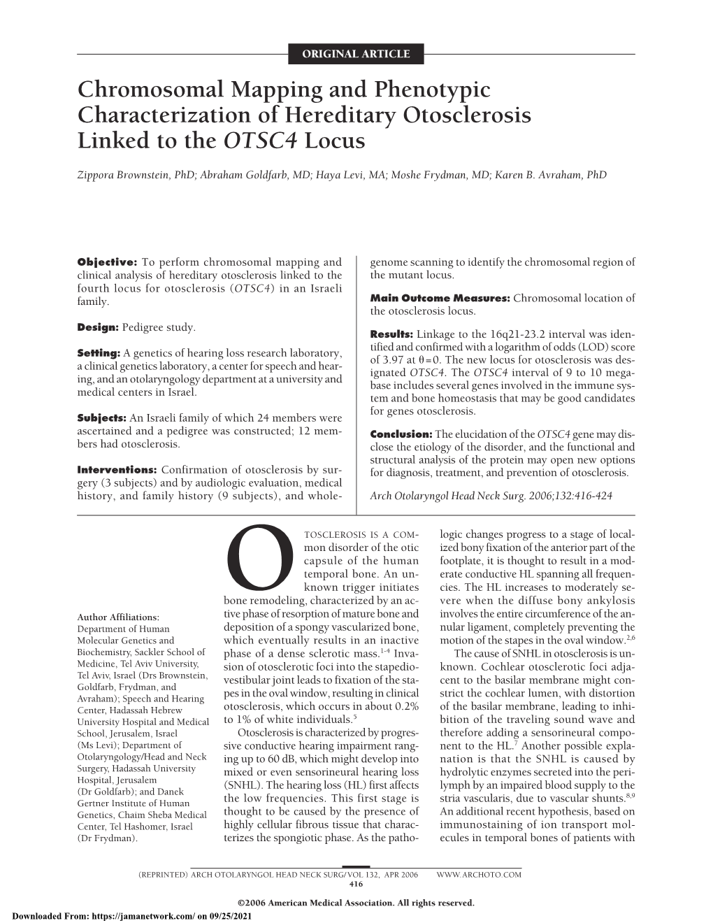 Chromosomal Mapping and Phenotypic Characterization of Hereditary Otosclerosis Linked to the OTSC4 Locus