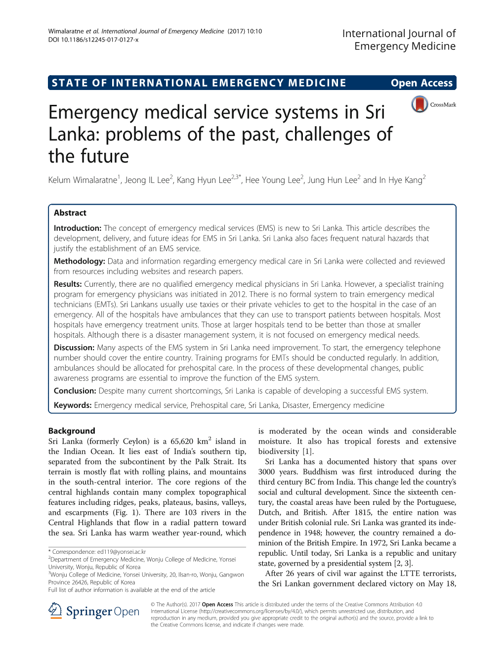 Emergency Medical Service Systems in Sri Lanka