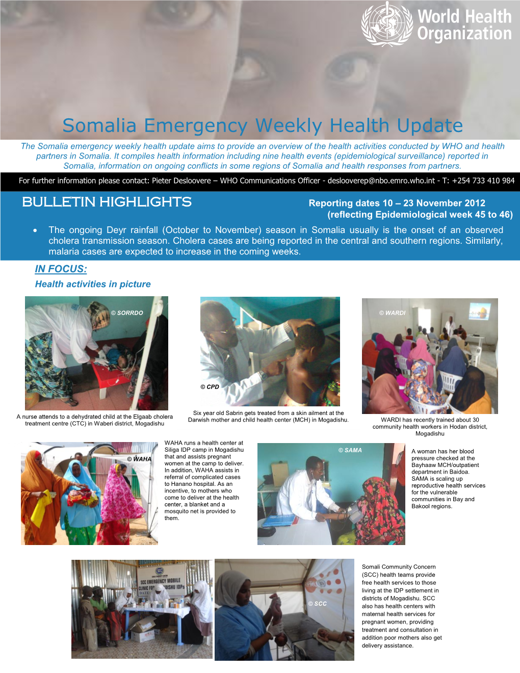 Somalia Emergency Weekly Health Update
