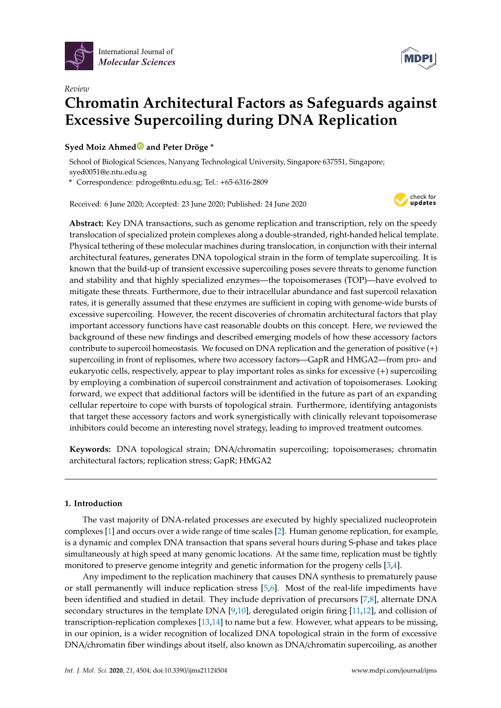 Chromatin Architectural Factors As Safeguards Against Excessive Supercoiling During DNA Replication