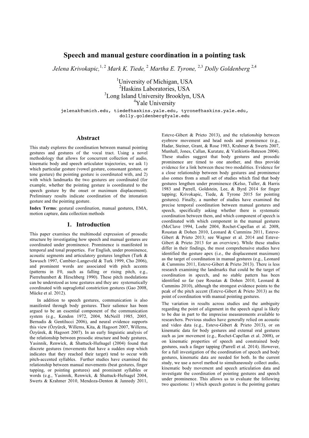 Speech and Manual Gesture Coordination in a Pointing Task