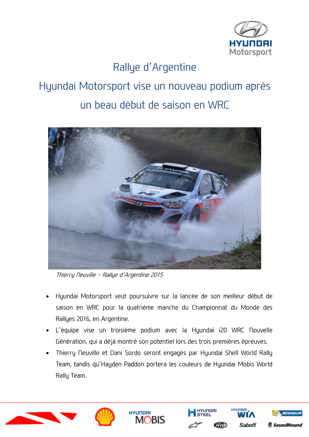 Rallye D'argentine Hyundai Motorsport Vise Un Nouveau