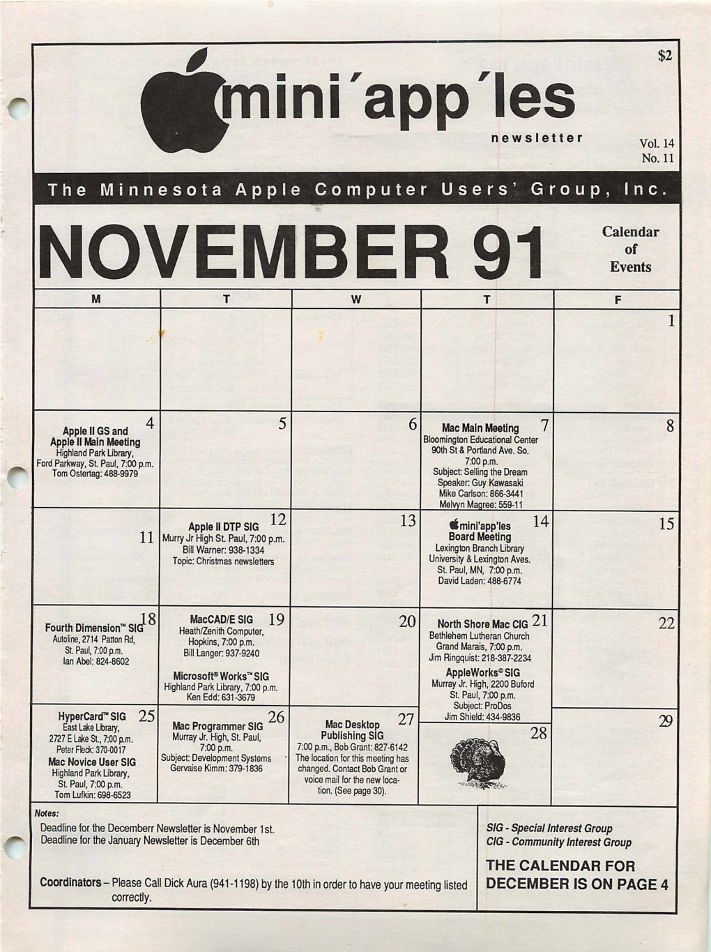 NOVEMBER 91 Calendar