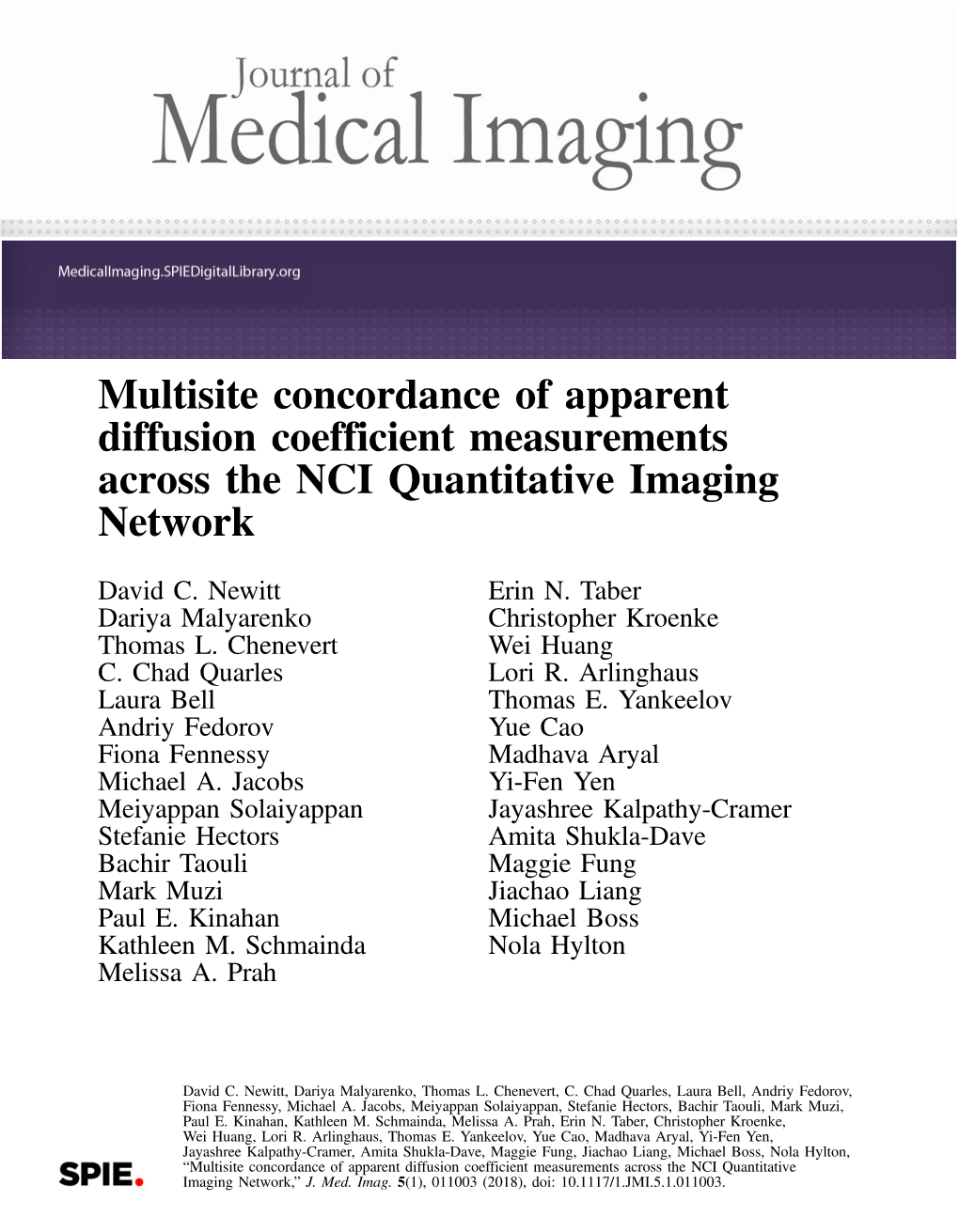 Multisite Concordance of Apparent Diffusion Coefficient Measurements Across the NCI Quantitative Imaging Network