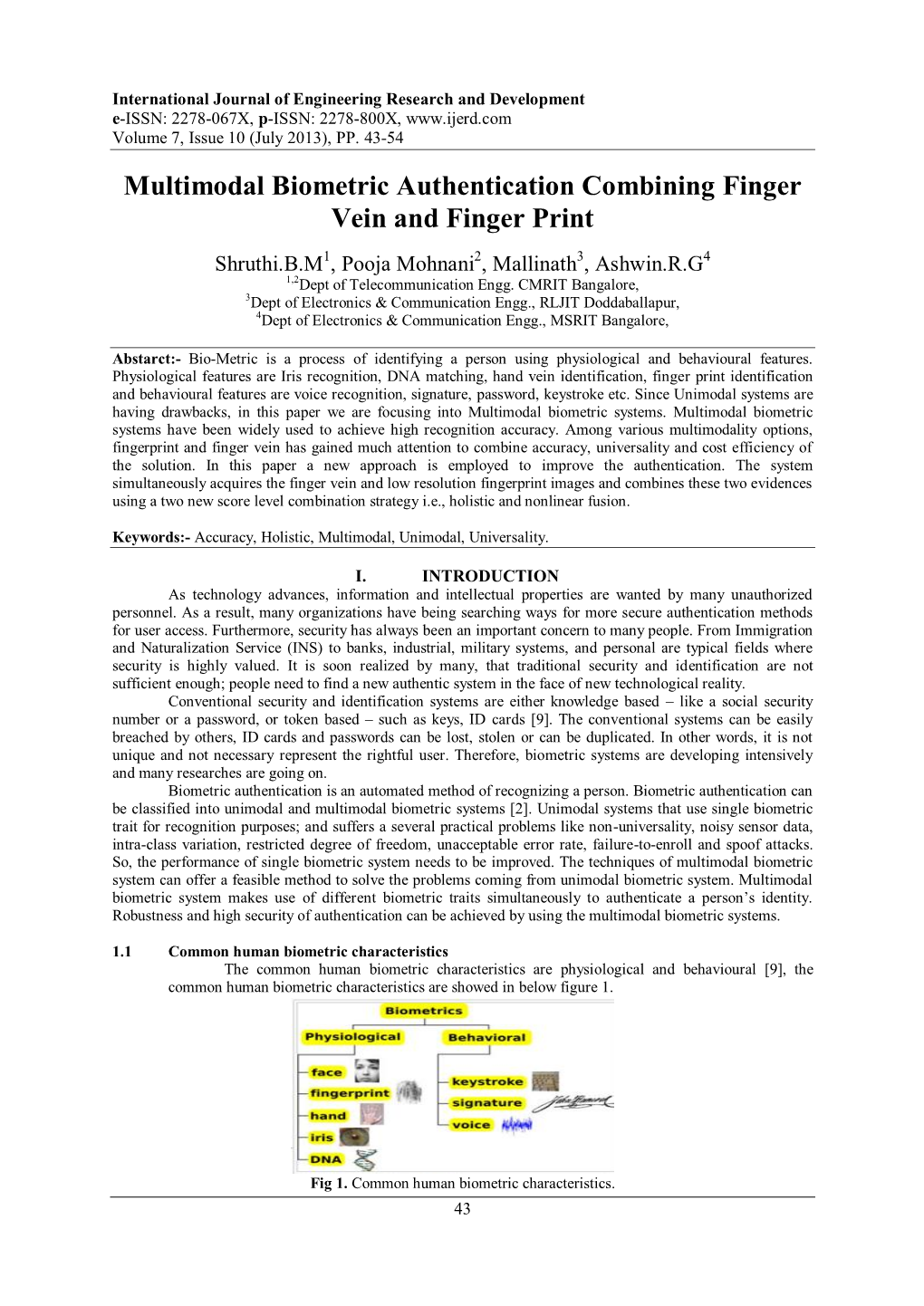 Multimodal Biometric Authentication Combining Finger Vein and Finger Print