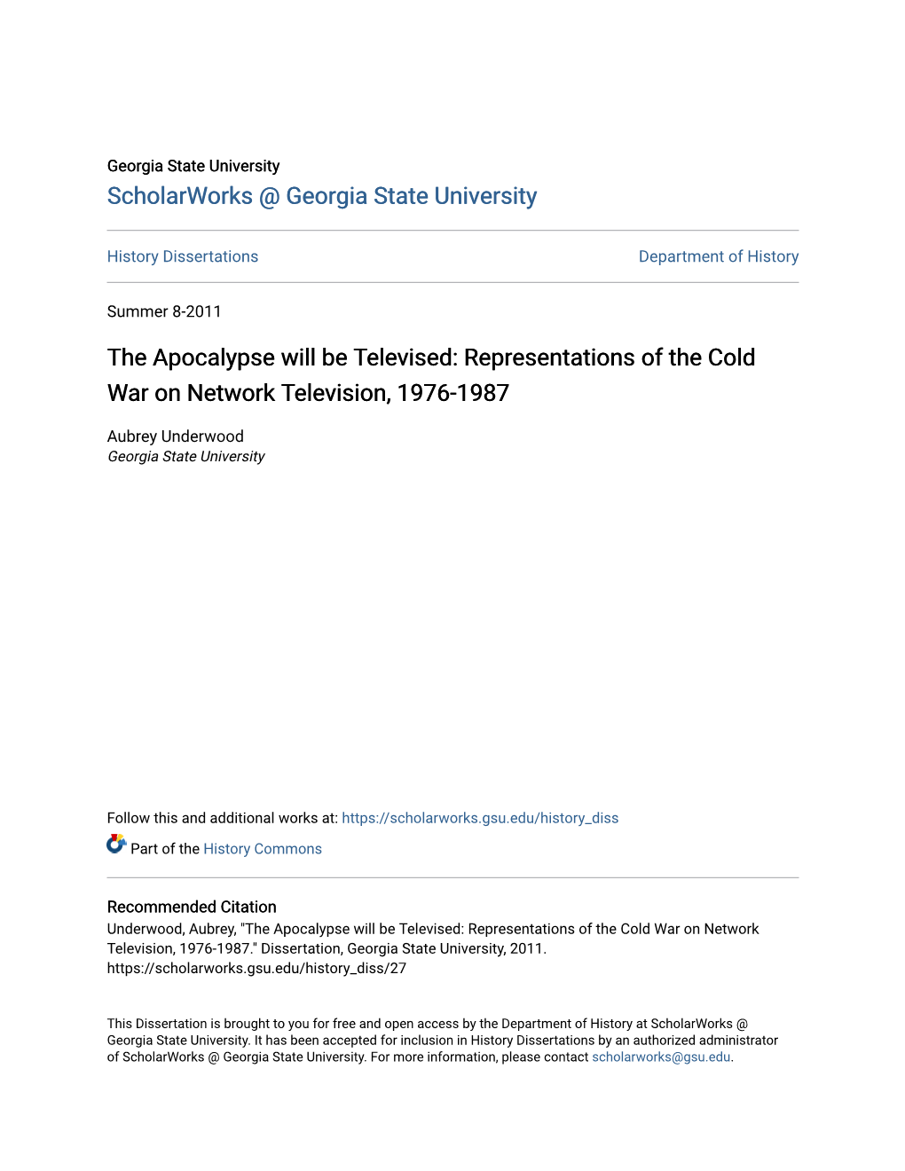 Representations of the Cold War on Network Television, 1976-1987