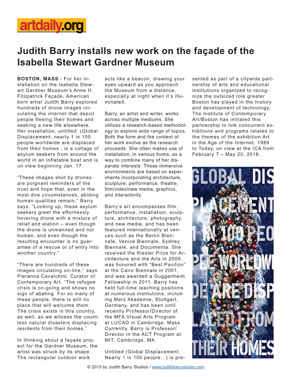 Judith Barry Installs New Work on the Façade of the Isabella Stewart Gardner Museum