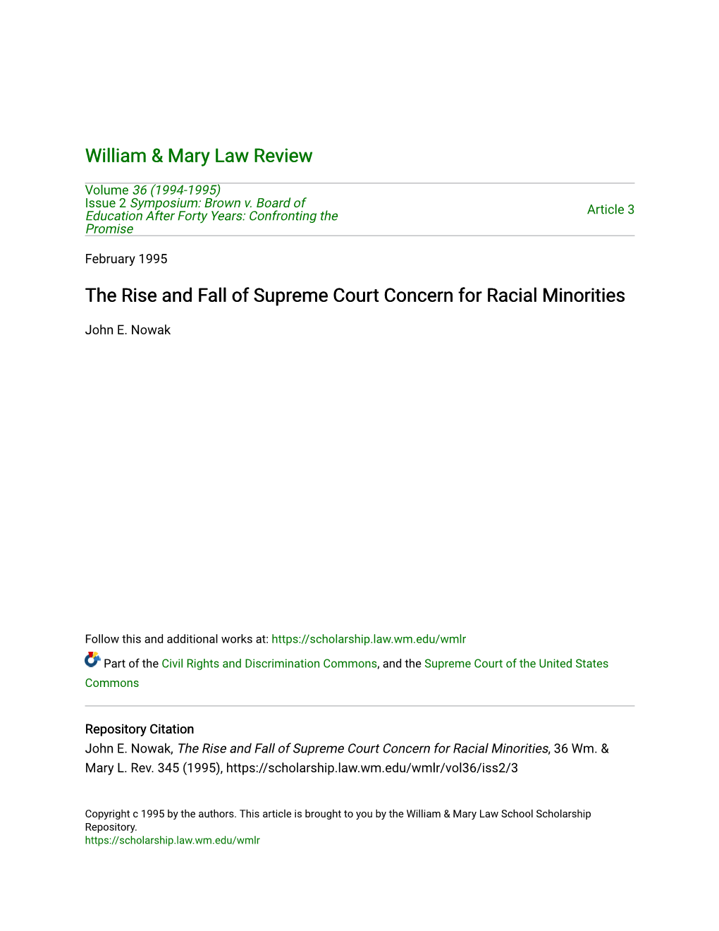 The Rise and Fall of Supreme Court Concern for Racial Minorities