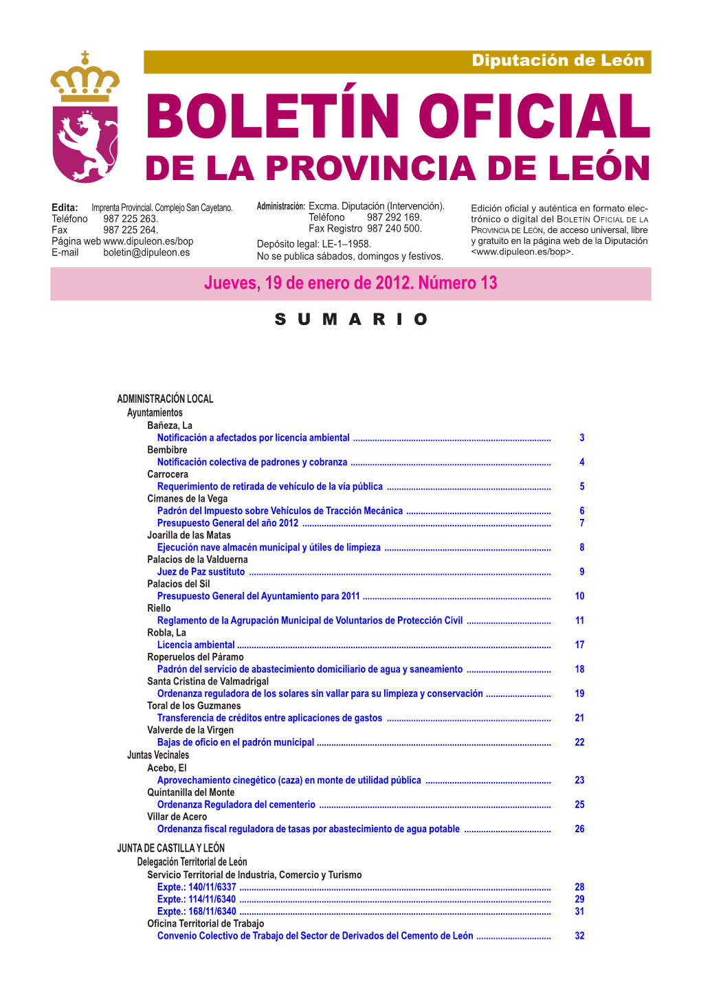 Boletín Oficial De La Provincia De León