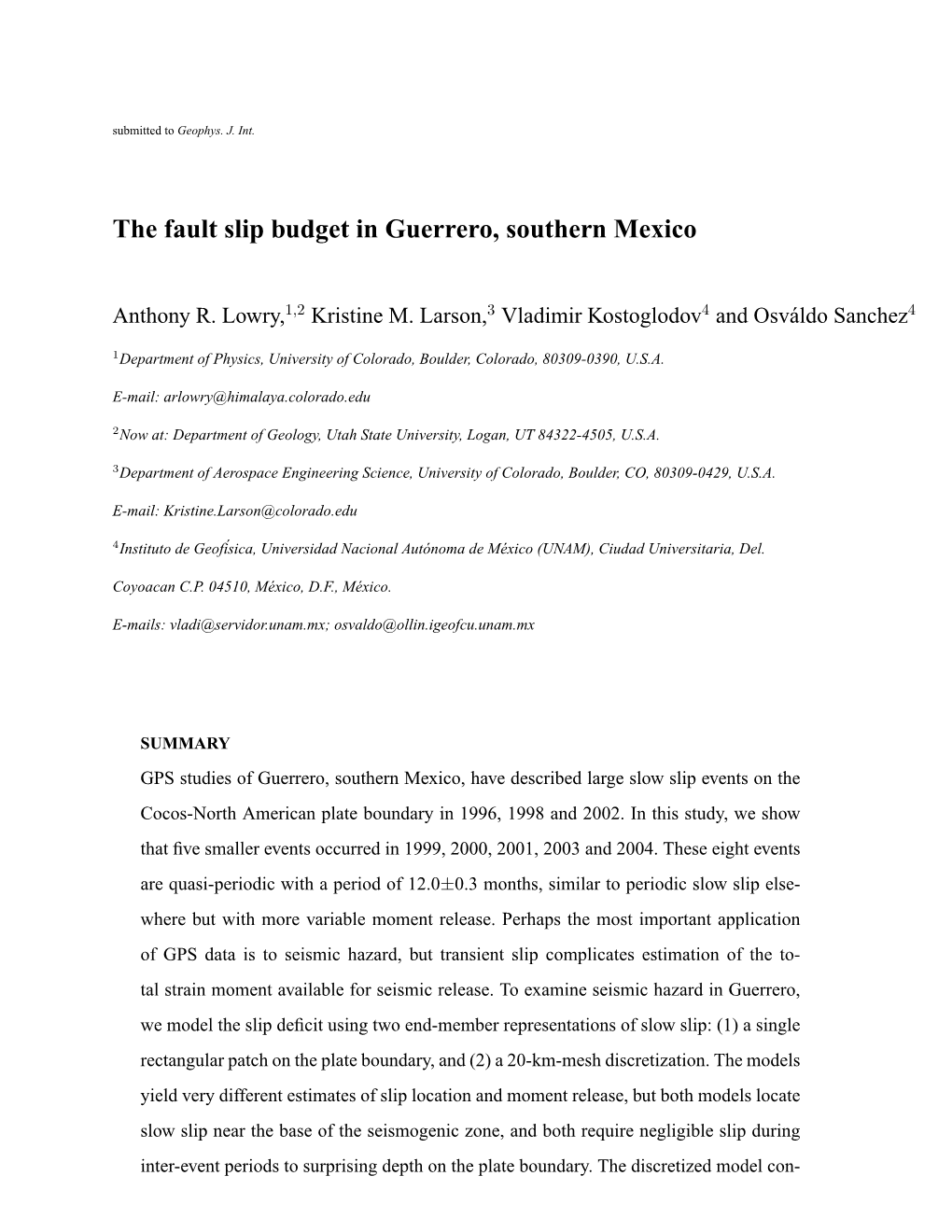 The Fault Slip Budget in Guerrero, Southern Mexico