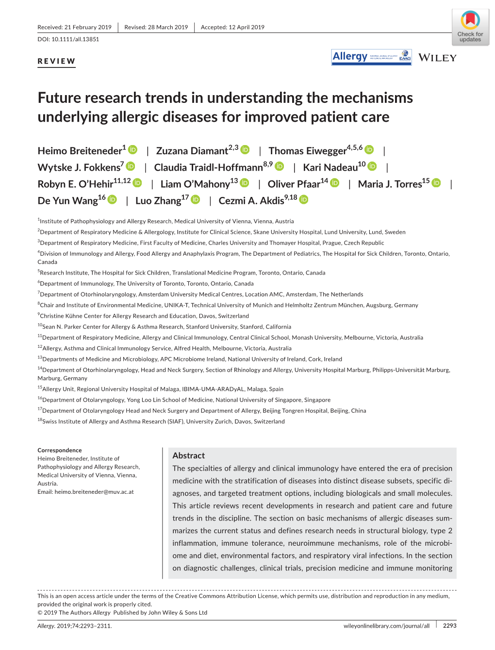 Future Research Trends in Understanding the Mechanisms Underlying Allergic Diseases for Improved Patient Care