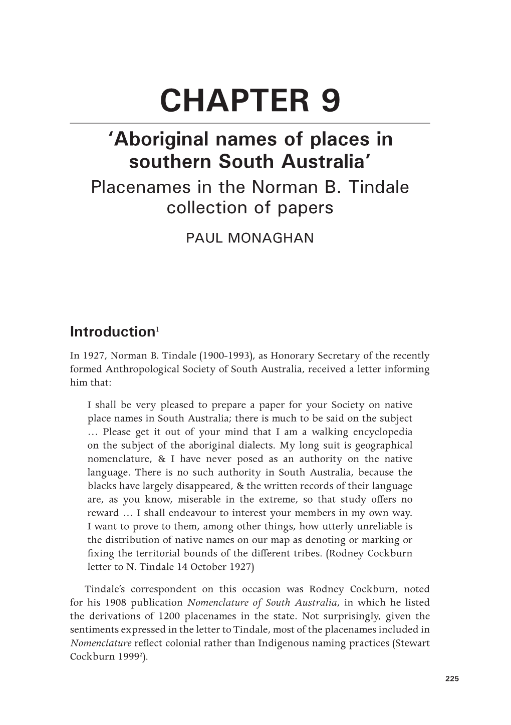 Aboriginal Names of Places in Southern South Australia’ Placenames in the Norman B