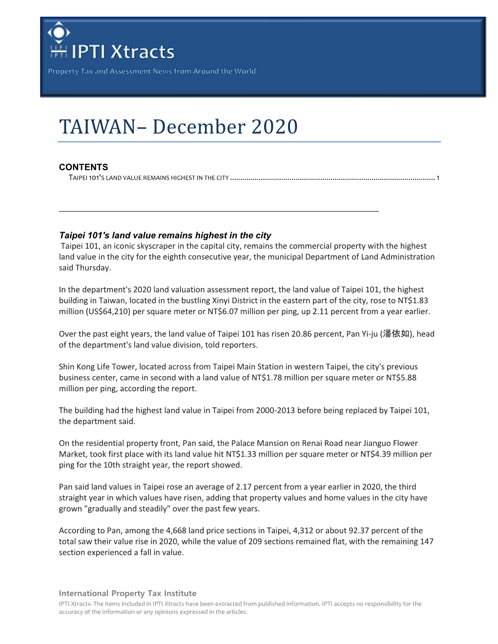 TAIWAN– December 2020