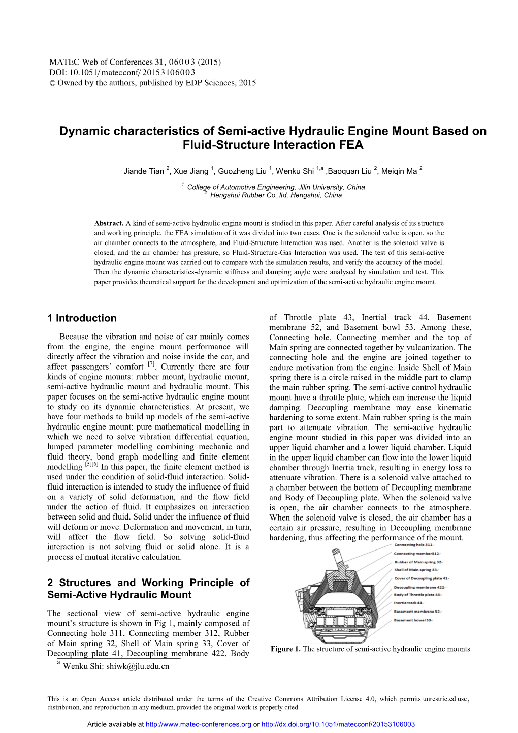 Dynamic Characteristics of Semi-Active Hydraulic Engine Mount Based on Fluid-Structure Interaction FEA