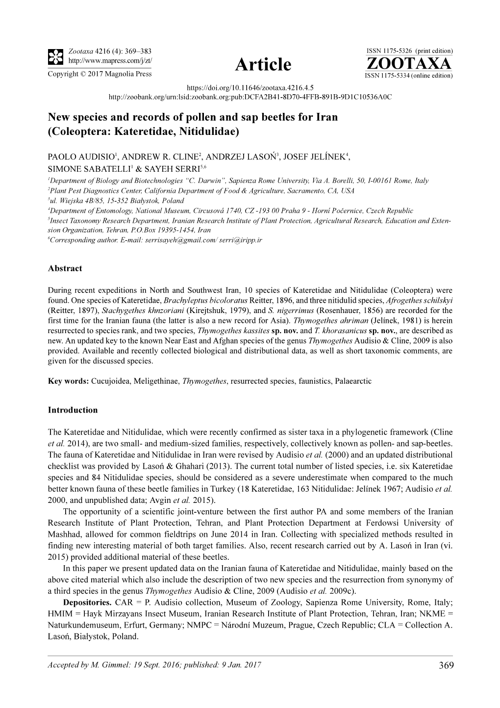 New Species and Records of Pollen and Sap Beetles for Iran (Coleoptera: Kateretidae, Nitidulidae)