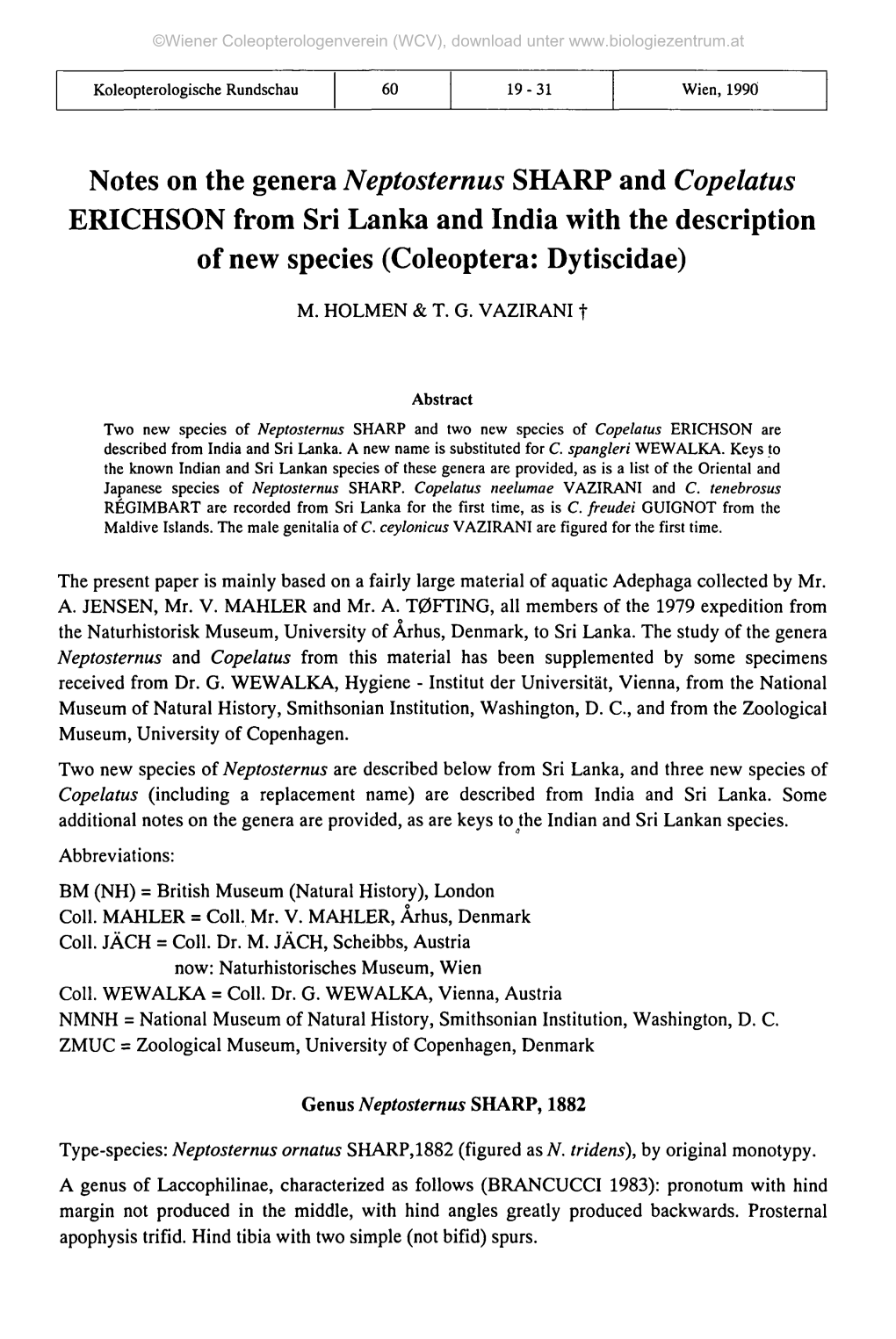 Notes on the Genera Neptosternus SHARP and Copelatus ERICHSON from Sri Lanka and India with the Description of New Species (Coleoptera: Dytiscidae)
