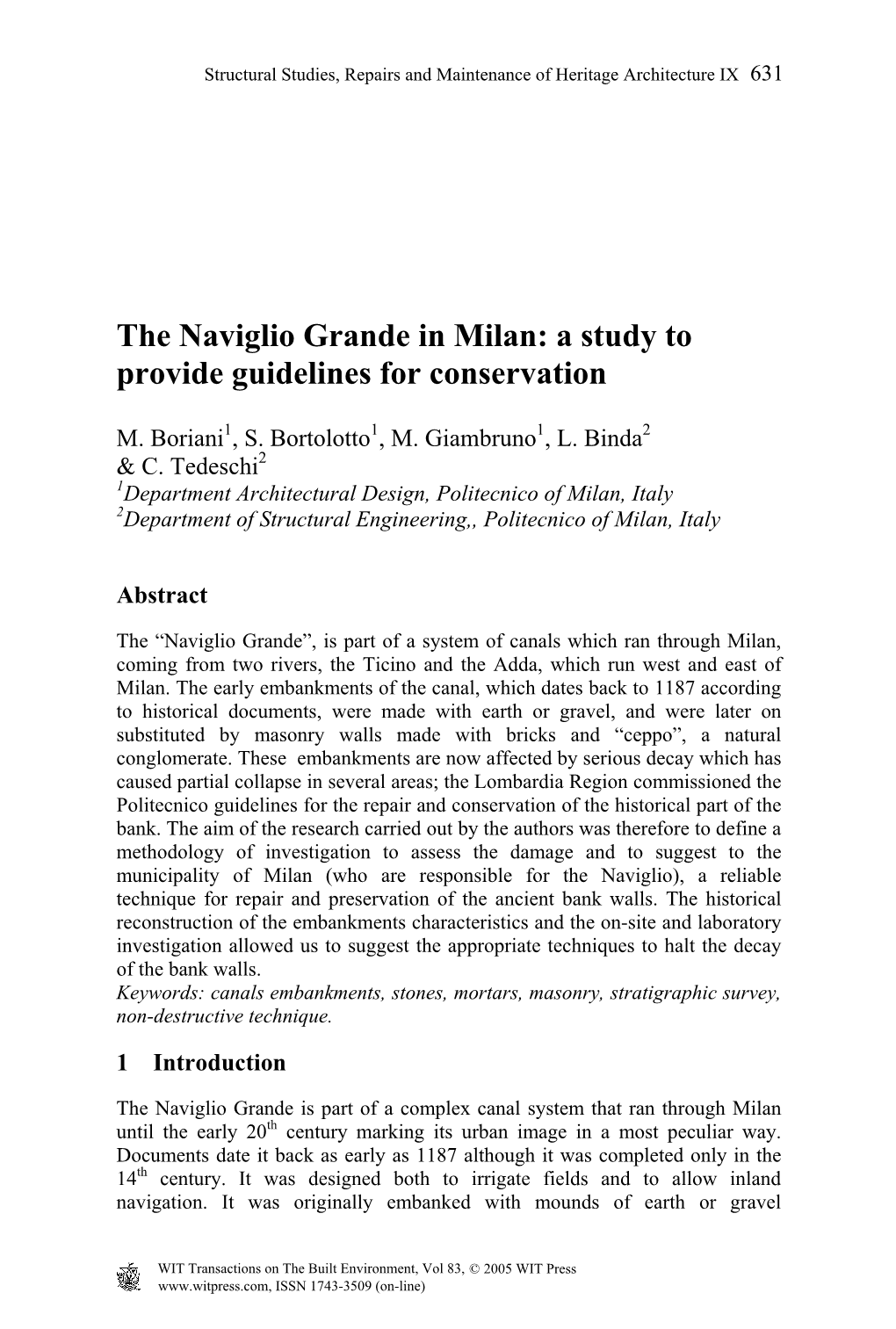 The Naviglio Grande in Milan: a Study to Provide Guidelines for Conservation