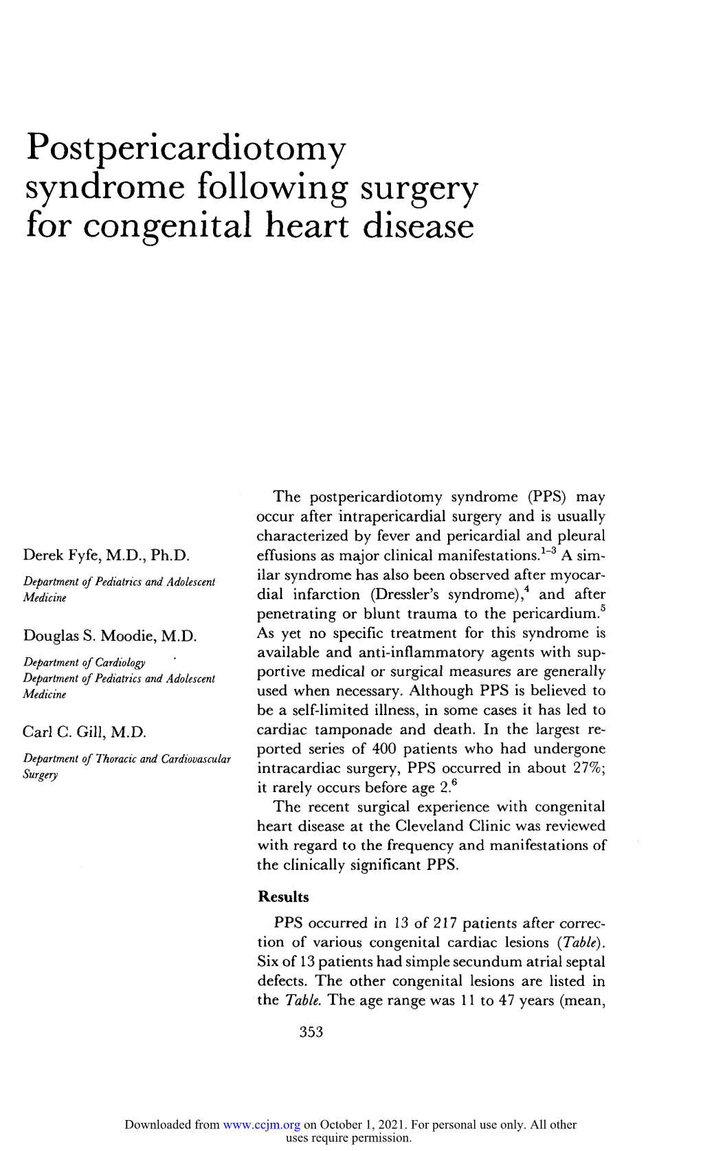 Postpericardiotomy Syndrome Following Surgery for Congenital Heart Disease