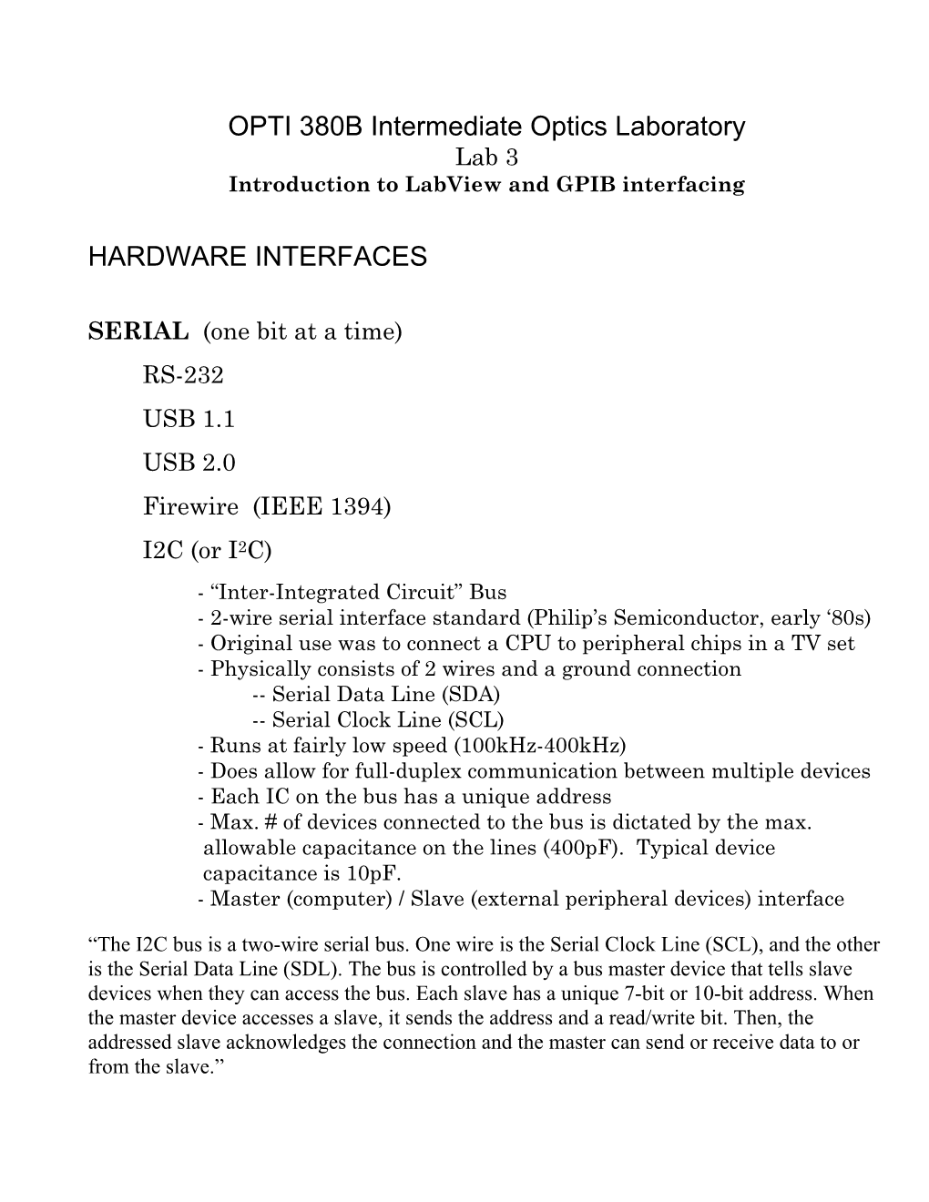 OPTI 380B Intermediate Optics Laboratory Lab 3 Introduction to Labview and GPIB Interfacing