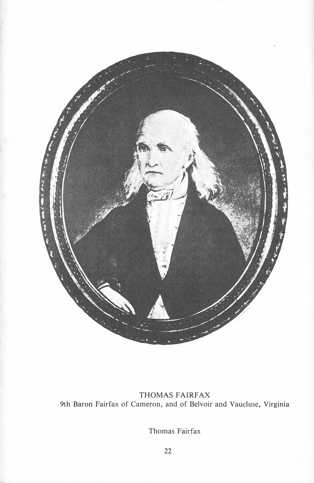 THOMAS FAIRFAX 9Th Baron Fairfax of Cameron, and of Belvoir and Yaucluse, Virginia