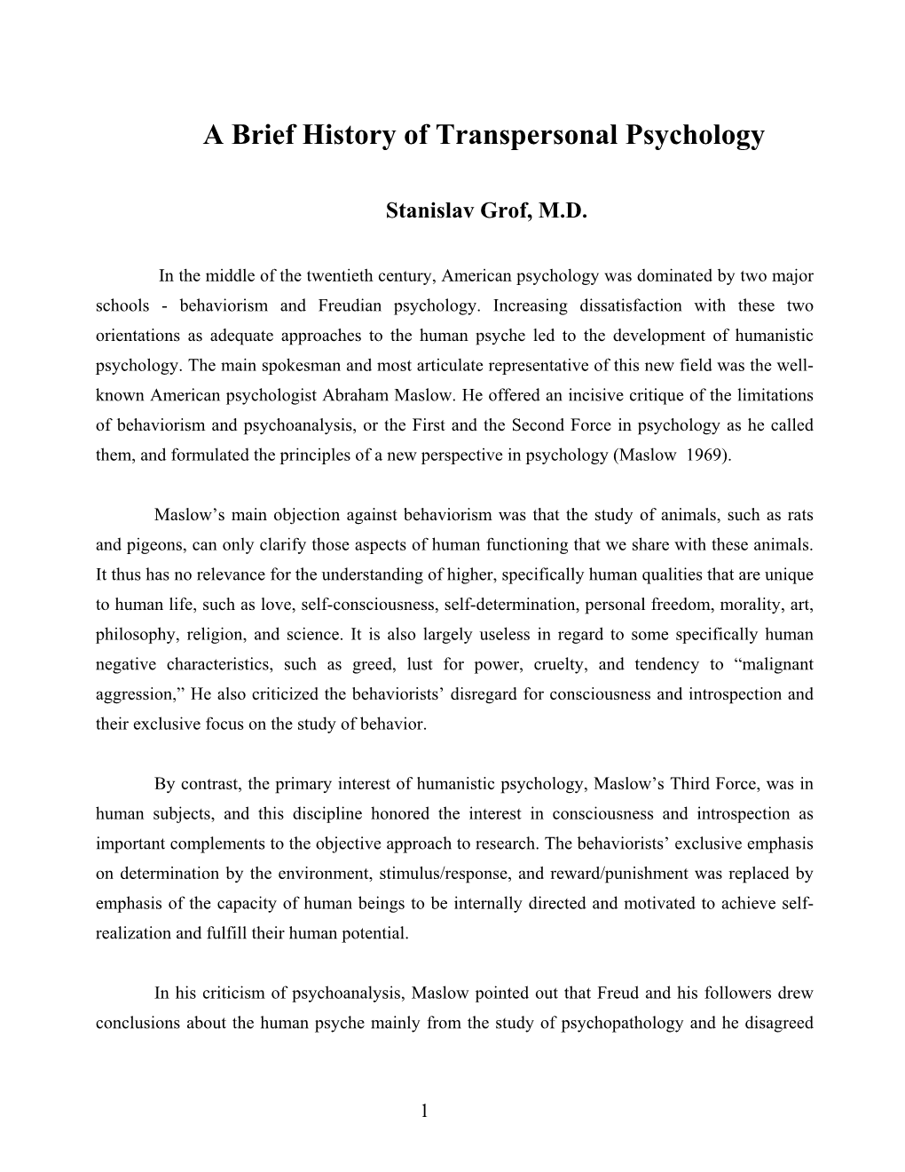 A Brief History of Transpersonal Psychology