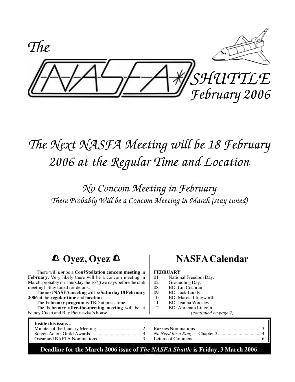 NASFA 'Shuttle' Feb 2006