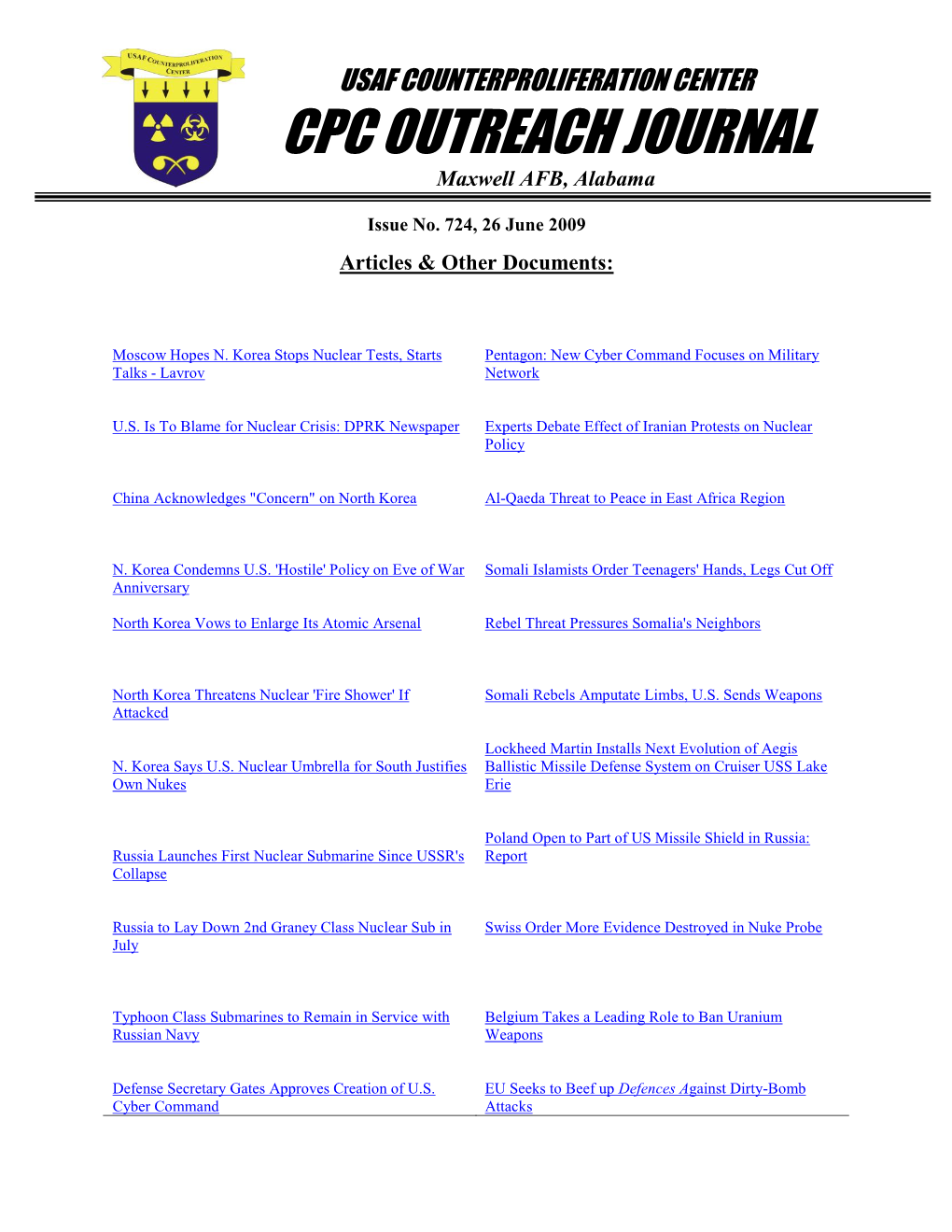 USAF Counterproliferation Center CPC Outreach Journal #724