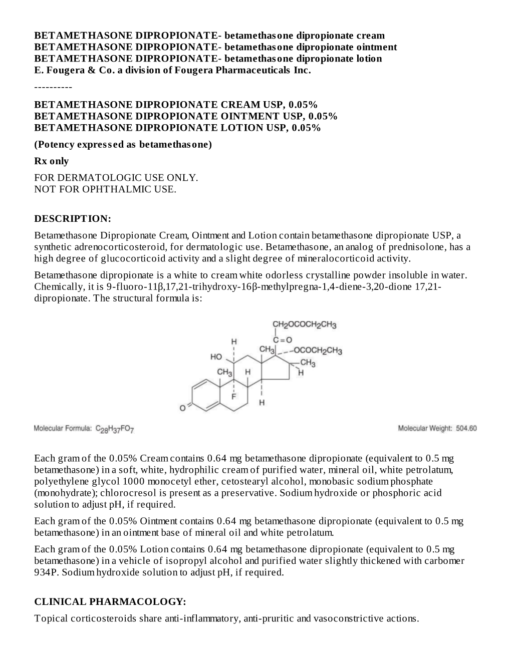 Betamethasone Dipropionate Cream Usp, 0.05