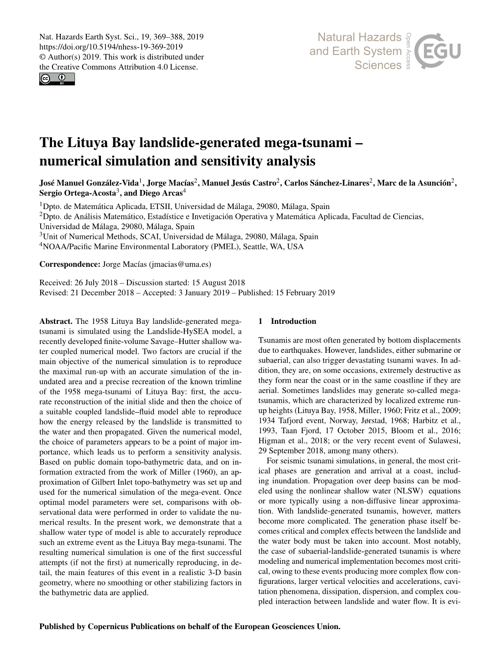 The Lituya Bay Landslide-Generated Mega-Tsunami – Numerical Simulation and Sensitivity Analysis