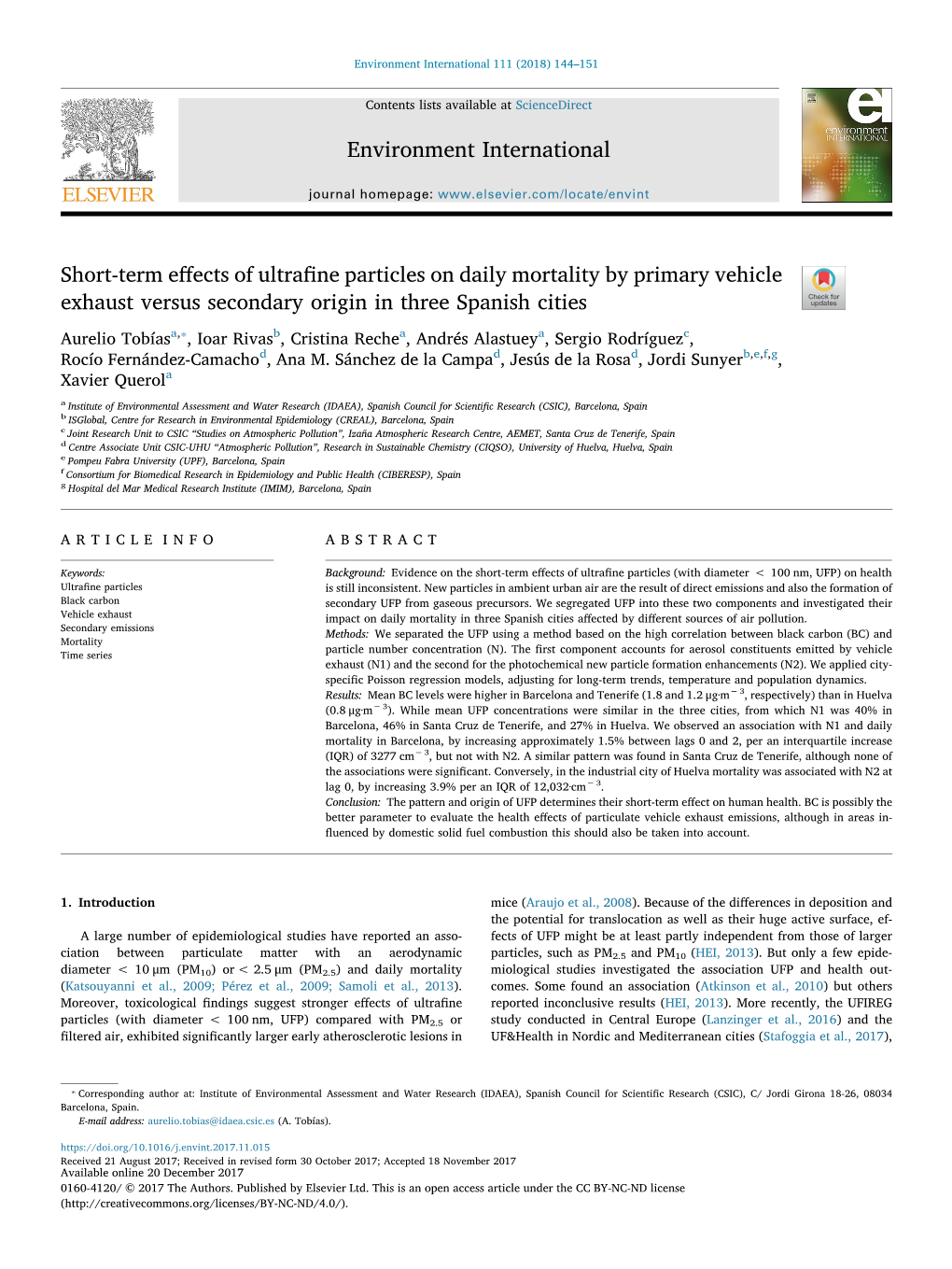 Short-Term Effects of Ultrafine Particles on Daily Mortality by Primary Vehicle