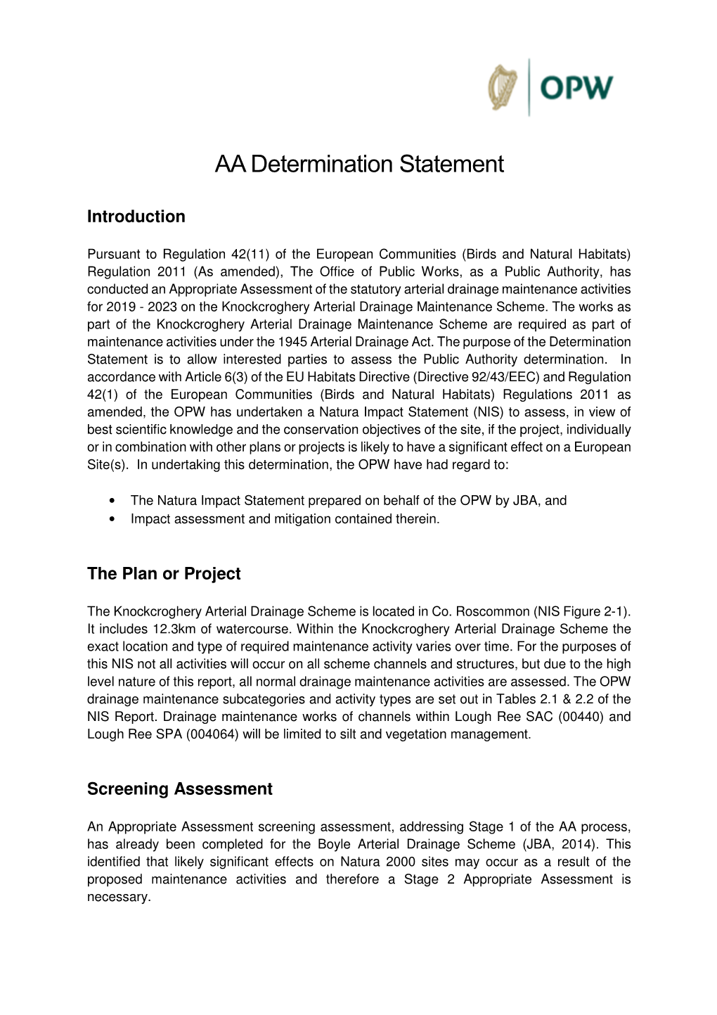 Introduction the Plan Or Project Screening Assessment