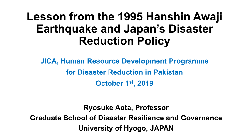 Governance for Disaster Resilient Society in JAPAN