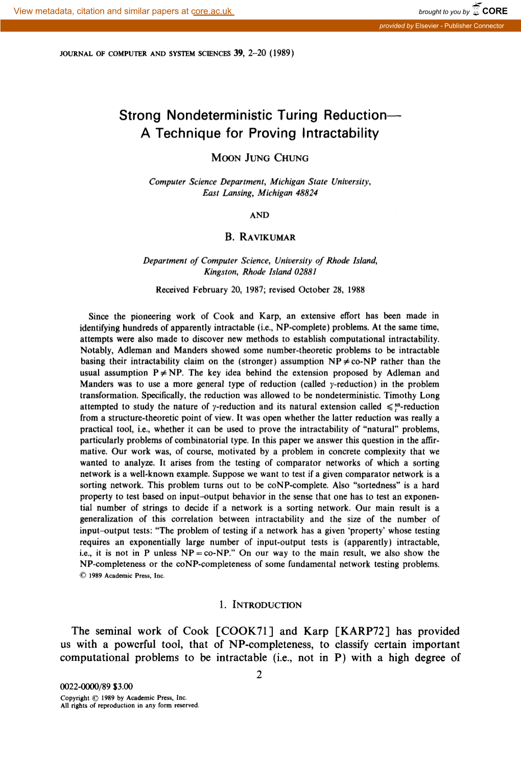 Strong Nondeterministic Turing Reduction- a Technique for Proving Intractability
