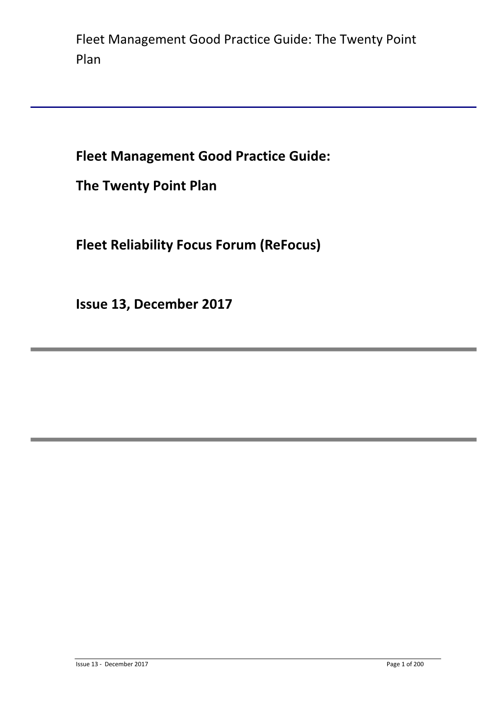 Fleet Management Good Practice Guide: the Twenty Point Plan