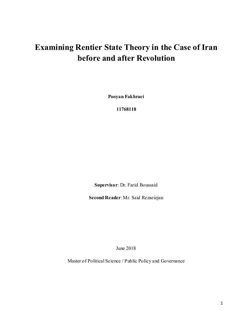 Examining Rentier State Theory in the Case of Iran Before and After Revolution