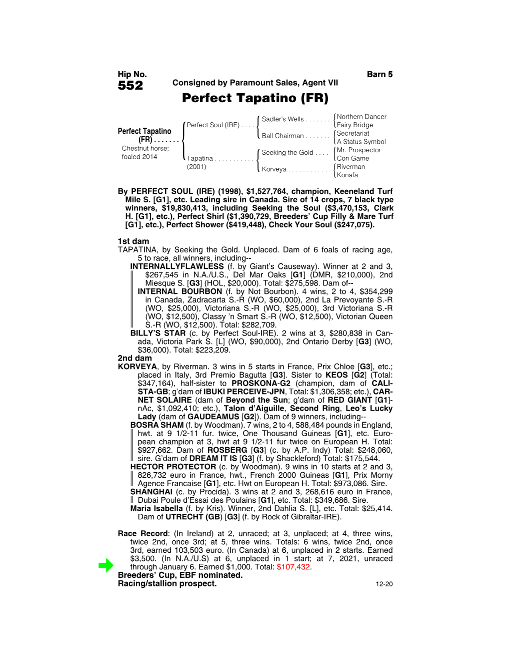 552 Consigned by Paramount Sales, Agent VII Perfect Tapatino (FR)